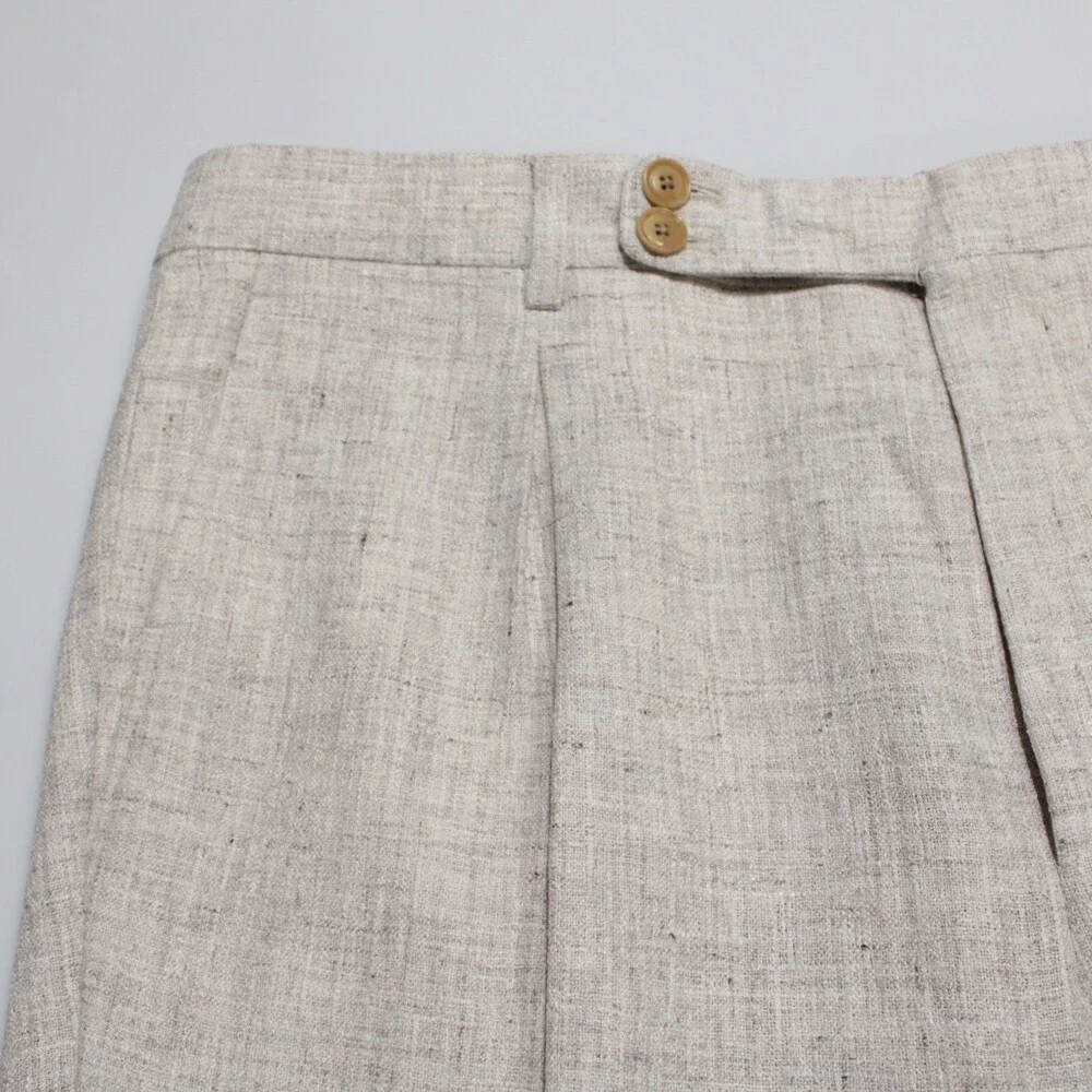 Luciano Barbera NWT Pleated Dress Pants Size 50 (US 34) in Brown Linen Blend